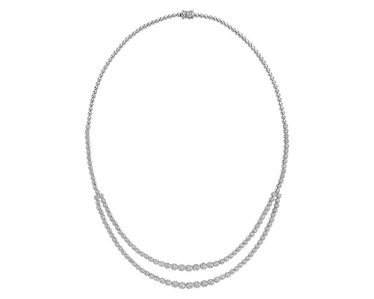 Double Row Diamond Necklace - 14k White Gold - 5 1/4 Ct. Tw. - N-0016WG14DRD