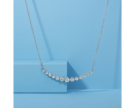 Diamond Curved Bar Necklace - 18k White Gold - 2 Ct. Tw. - N-0015WG18DCB