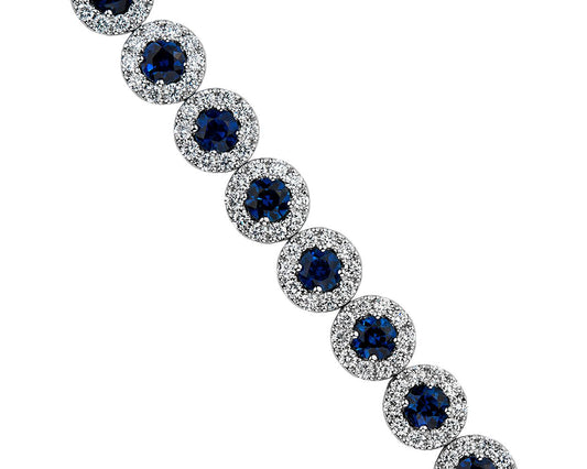 Sapphire And Diamond Halo Bracelet - 14k White Gold - 2 4/5 Ct. Tw. - B-0061WG14 SDH
