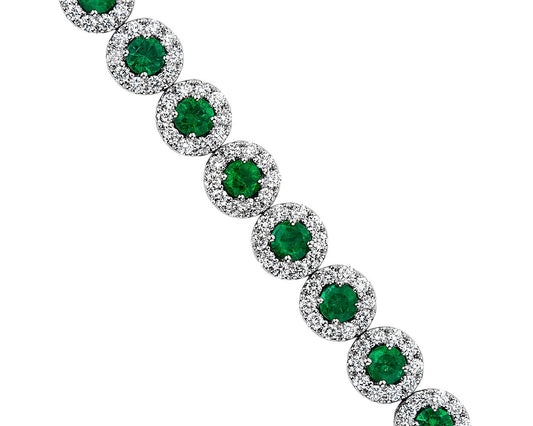 Emerald And Diamond Halo Bracelet - 14k White Gold - 2 4/5 Ct. Tw. - B-0061WG14 EDH