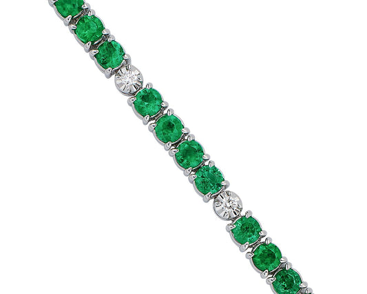 Alternating Emerald And Diamond Bracelet - 14k White Gold - B-0056WG14 AED