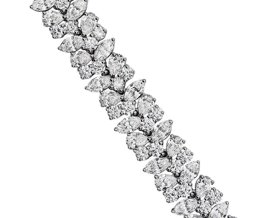 Alternating Fancy Diamond Cluster Bracelet - 14k White Gold - 12 1/2 Ct. Tw. - B-0046WG14 ADC