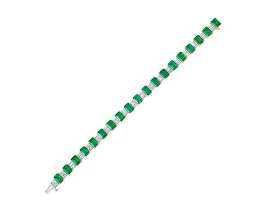 Emerald And Diamond Baguette Bracelet - 18k Yellow Gold - B-0060YG18 EDB