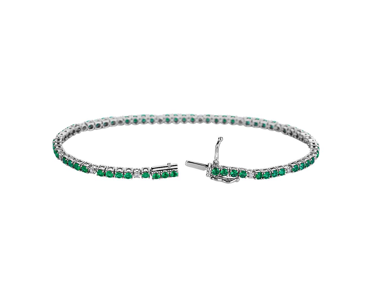 Alternating Emerald And Diamond Bracelet - 14k White Gold - B-0056WG14 AED