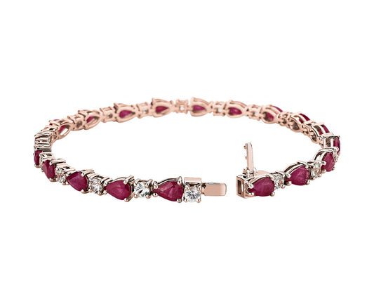 Ruby And White Sapphire Bracelet - 14k Rose Gold - B-0057RG14 RWS