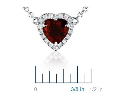Heart-Shaped Garnet And Diamond Pendant Necklace - 18k White Gold - 6MM - N-0008WG14D