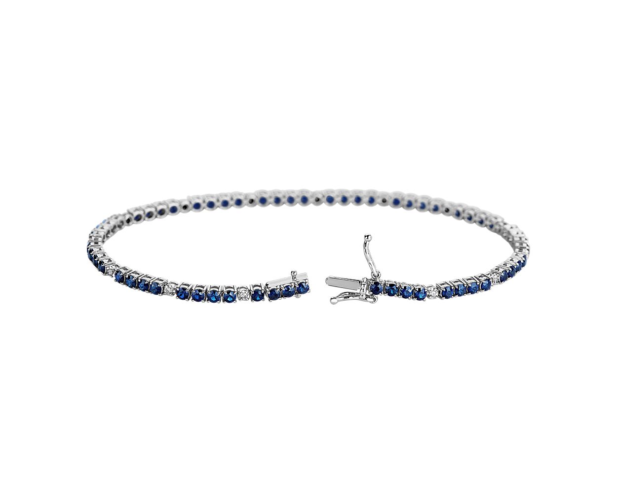 Alternating Sapphire And Diamond Bracelet - 14k White Gold - B-0056WG14 ASD