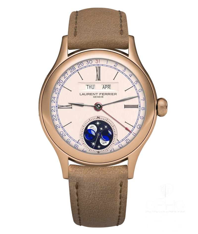 Laurent Ferrier - Classic Moon Silver - 40 MM - Red Gold - Silver Dial - Brown Leather Strap - LCF039.R5.G3N