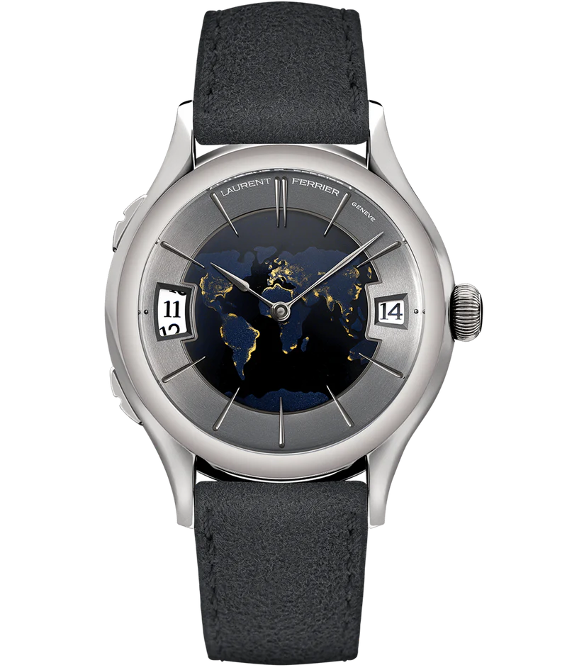 Laurent Ferrier - Classic Traveller Globe Night Blue - 41 MM - White Gold - White Gold "Globe" Night Blue Dial - Gray Leather Strap - LCF012.G1.NGE10