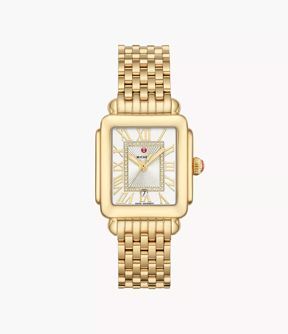 Michele Deco Madison Mid - 31 MM - Stainless Steel, 18k Gold Plated - Silver Roman Diamond Dial - MWW06G000014