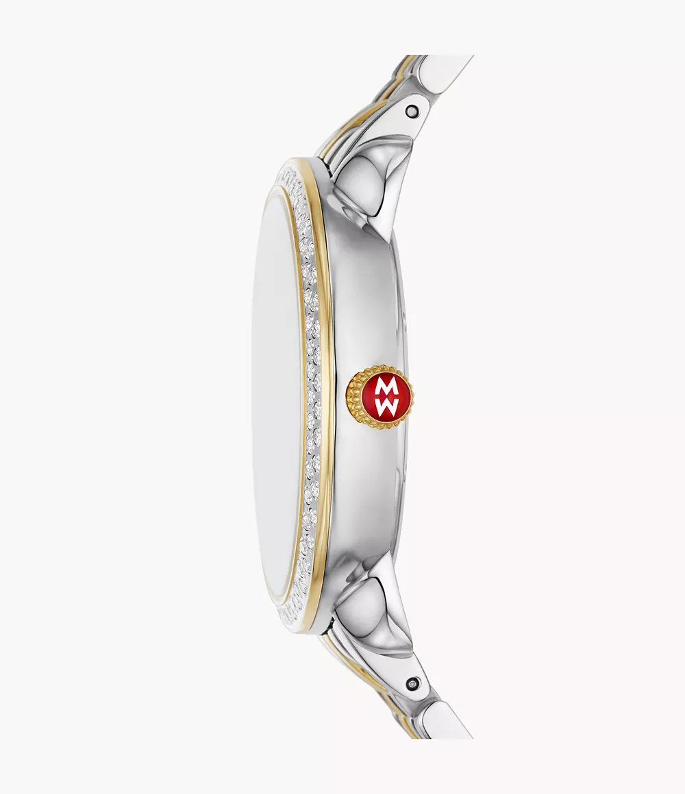 Michele Serein Mid Two Tone - 36 MM - Stainless Steel, 18k Gold Plated - Diamond Bezel - Silver Roman Diamond Dial - MWW21B000138