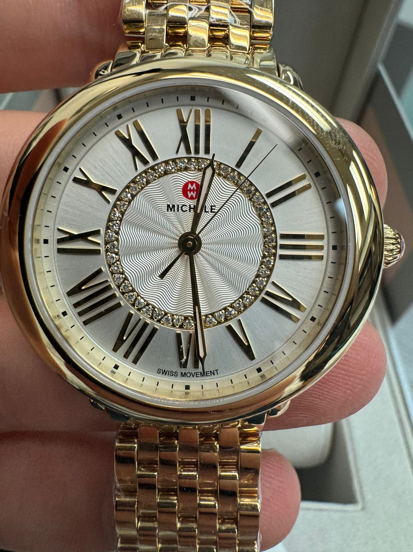 Michele Serein Mid - 36 MM - Stainless Steel, 18k Gold Plated - Silver Roman Diamond Dial - MWW21B000160