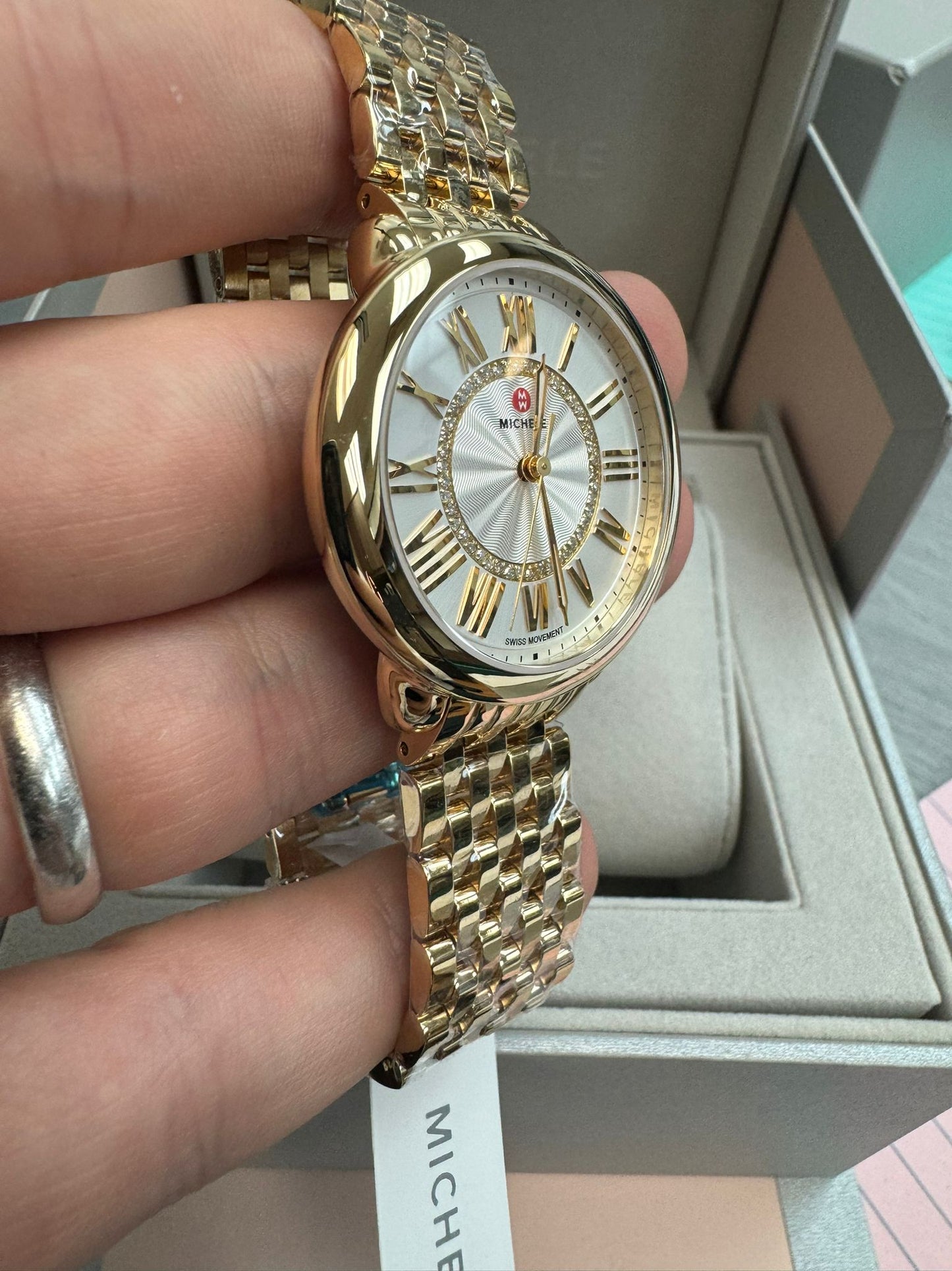 Michele Serein Mid - 36 MM - Stainless Steel, 18k Gold Plated - Silver Roman Diamond Dial - MWW21B000160