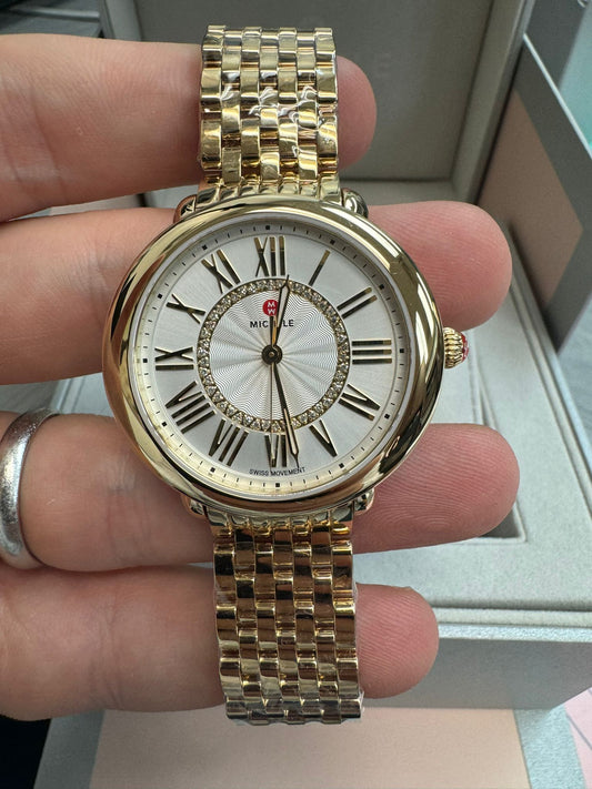 Michele Serein Mid - 36 MM - Stainless Steel, 18k Gold Plated - Silver Roman Diamond Dial - MWW21B000160