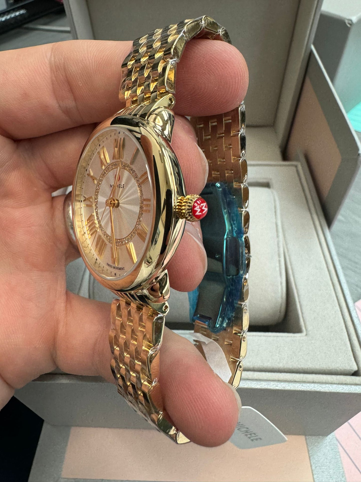 Michele Serein Mid - 36 MM - Stainless Steel, 18k Gold Plated - Silver Roman Diamond Dial - MWW21B000160