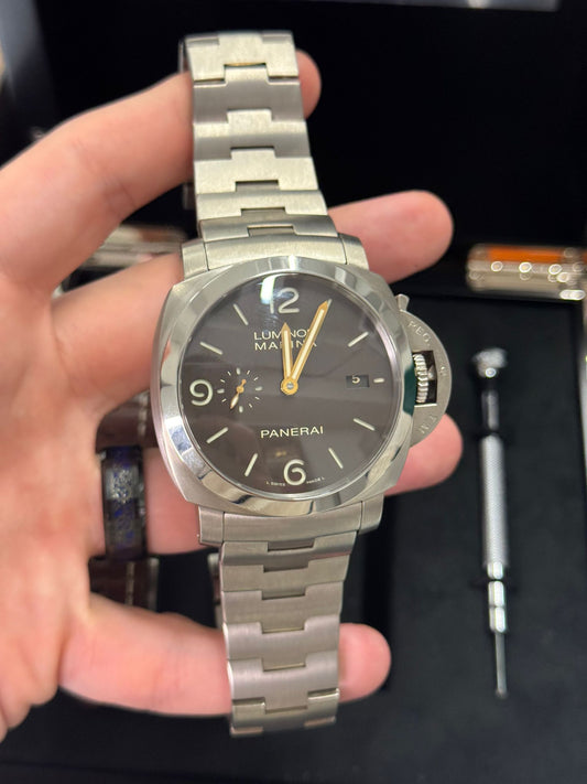 Panerai Luminor 1950 Marina Titanium 44 MM - Stainless Steel Bracelet - Brown Dial - PAM00352