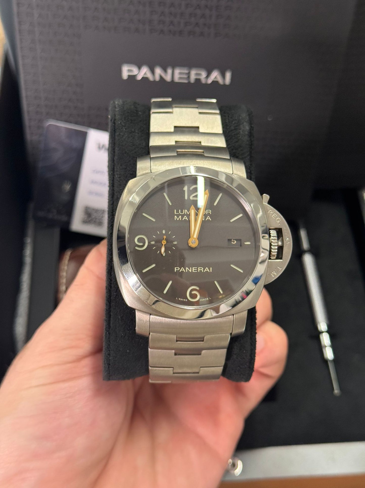 Panerai Luminor 1950 Marina Titanium 44 MM - Stainless Steel Bracelet - Brown Dial - PAM00352