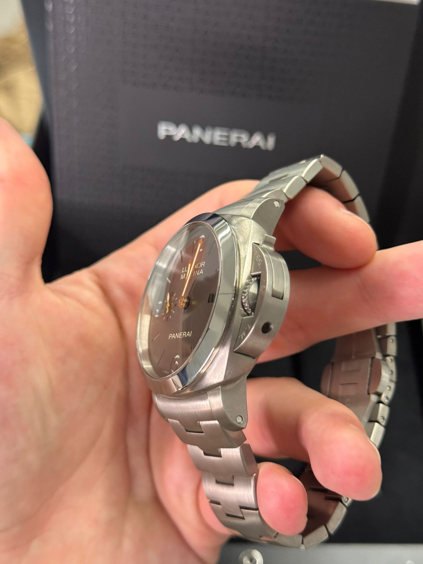 Panerai Luminor 1950 Marina Titanium 44 MM - Stainless Steel Bracelet - Brown Dial - PAM00352