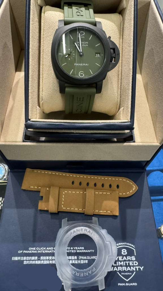 Panerai Luminor Quaranta Carbotech 40 MM - Green Rubber Strap - Green Dial - PAM01526