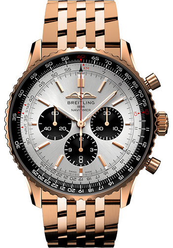 Breitling Navitimer Rose Gold 46 MM - Rose Gold Bracelet - Silver Dial - RB0137241G1R1