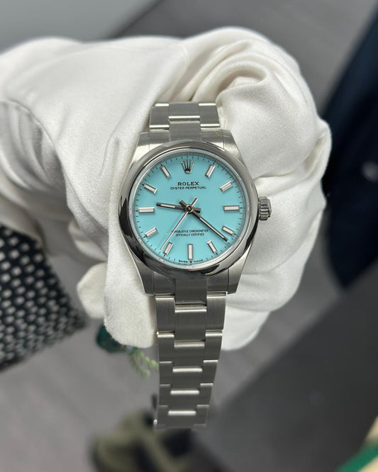 Rolex Stainless Steel Oyster Perpetual Watch - 31 MM - Oyster bracelet - Domed Bezel - Turquoise Tiffany Blue Index Dial - 277200