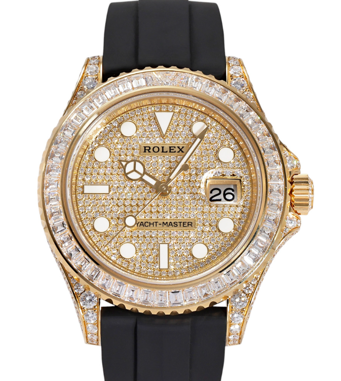 Rolex Yellow Gold Yacht-Master Watch - 42 MM - Oysterflex Strap - Champagne Pave Dial - 226668TBR