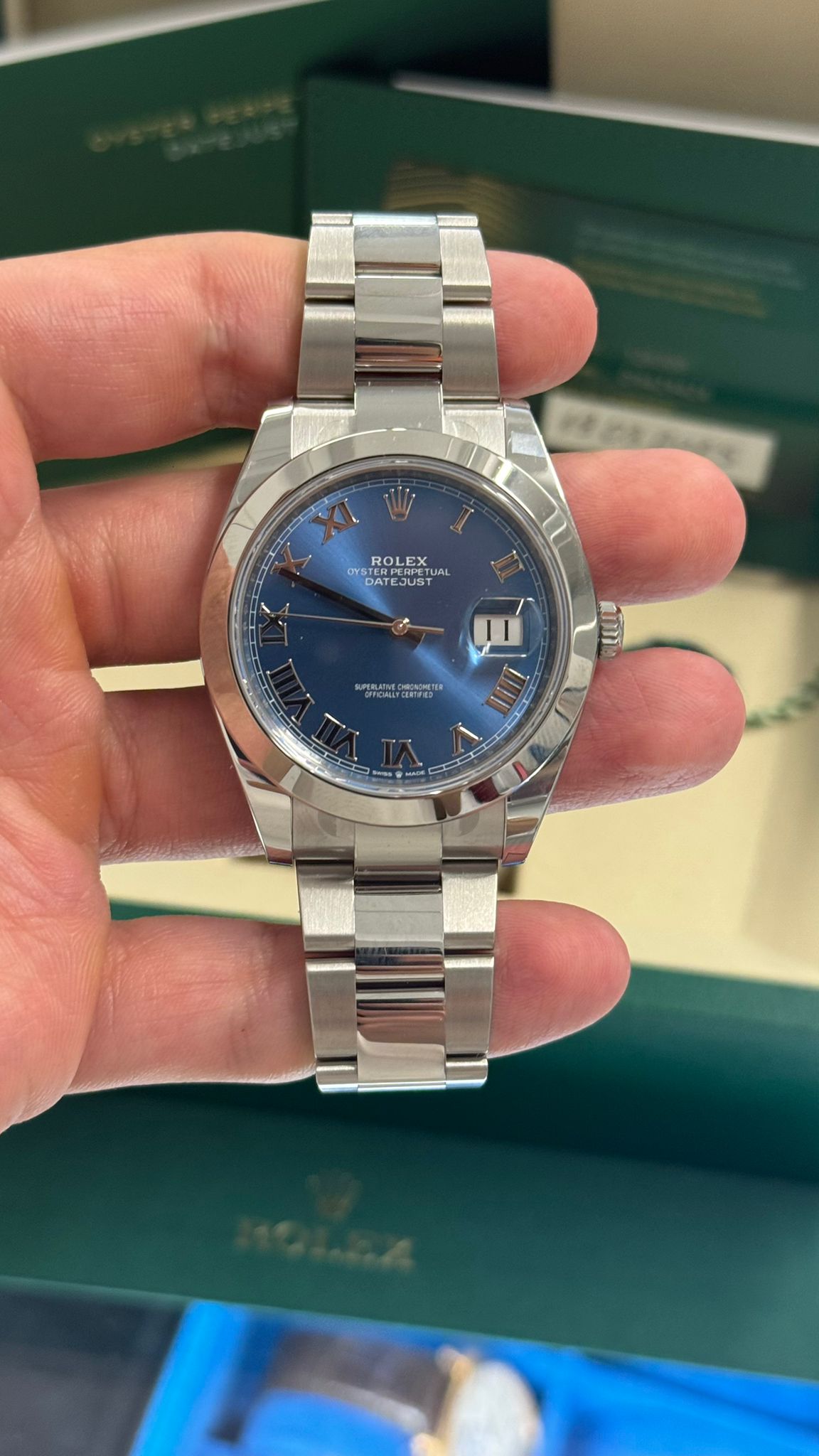 Rolex Stainless Steel Datejust 41 Date Watch - 41 MM - Oyster Bracelet - Smooth Bezel - Blue Roman Dial - 126300 blro