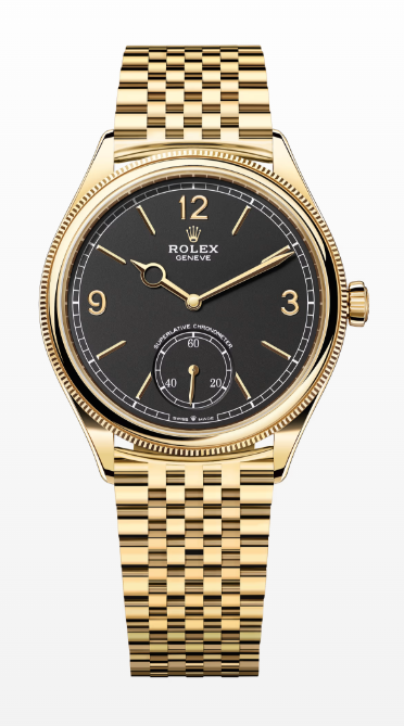 Rolex 1908 - 39MM - Yellow Gold - Domed and Flutel Bezel - Black dial - Settimo Bracelet - 52508-0007