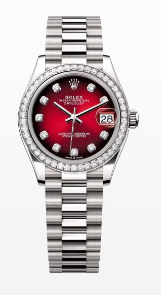 Rolex Datejust - 31 MM - White Gold - Red Ombré Dial - Diamond Bezel - President Bracelet - 278289RBR-0028