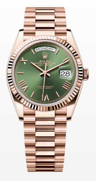 Rolex Day-Date - 36 MM - Rose Gold - Olive Green Dial - President Bracelet - 128235-0089