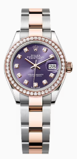 Rolex Lady-Datejust - 28 MM - Stainless Steel and Rose Gold - Oyster Bracelet - Diamond Bezel - Aubergine Diamond Dial - 279381RBR