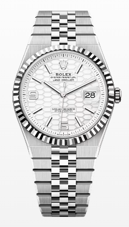 Rolex Land-Dweller - 40 MM - Stainless Steel and White Gold - Honeycomb Motif White Dial - Fluted Bezel - Jubilee Bracelet - 127334-0001