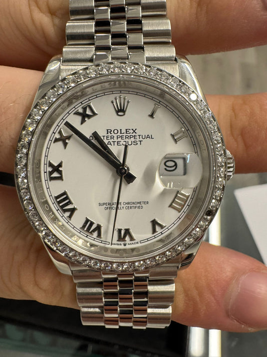 Rolex Stainless Steel And White Gold Datejust - 36 MM - Jubilee Bracelet - Diamond Bezel - White Roman Dial - 126284RBR wrj