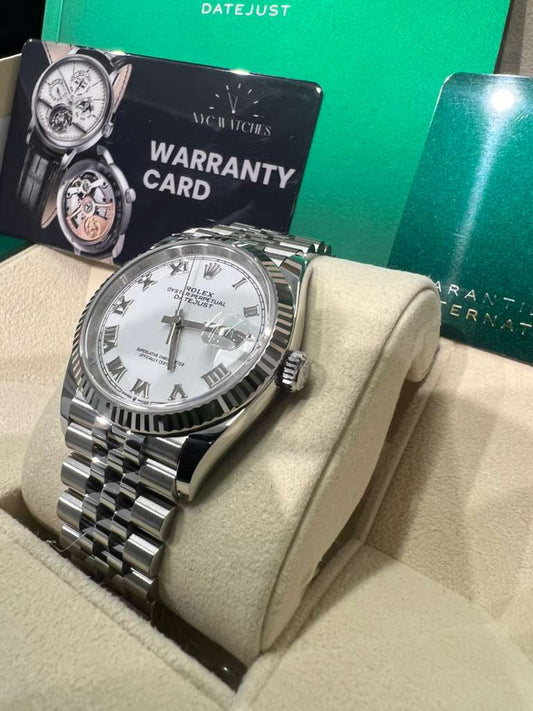 Rolex Stainless Steel And White Gold Datejust - 36 MM - Jubilee Bracelet - Fluted Bezel - White Roman Dial - 126234 wrj