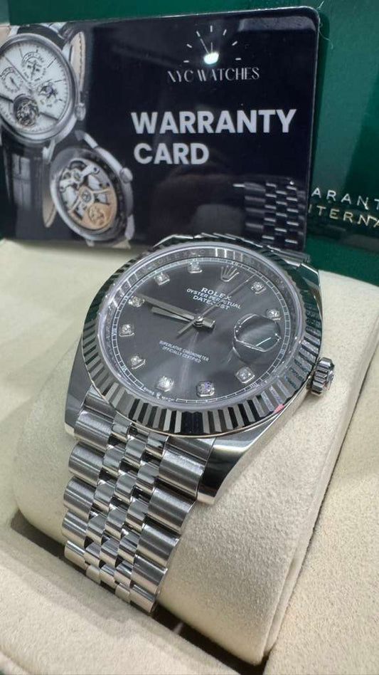 Rolex Stainless Steel and White Gold Datejust 41 Date Watch - 41 MM - Jubilee Bracelet - Fluted Bezel - Dark Rhodium Diamond Dial - 126334 dkrdj