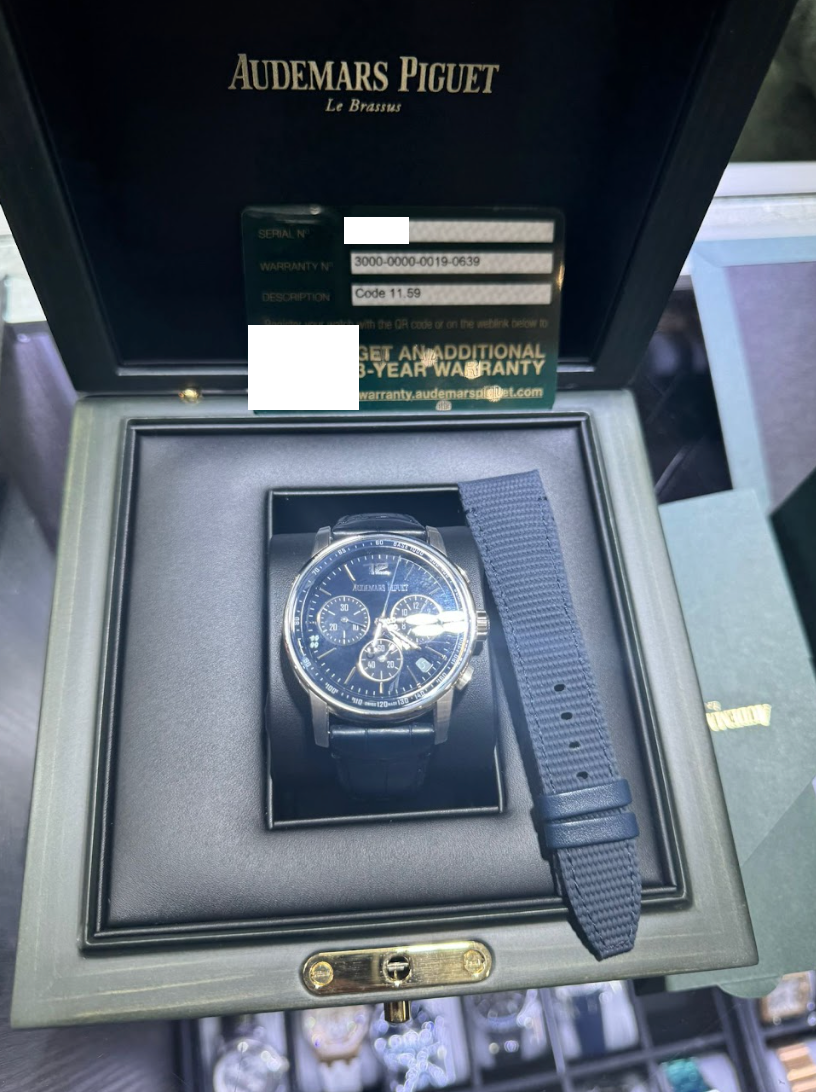 Audemars Piguet Code 11.59 Selfwinding Chronograph White Gold 41 MM - Black Rubber Strap - Blue Lacquered Dial - 26393BC.OO.A002KB.01