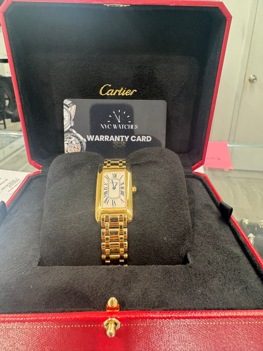 Cartier - Tank Americaine - Ladies Watch - 19.0 MM x 35.0 MM - Yellow Gold - White Dial - W26015K2