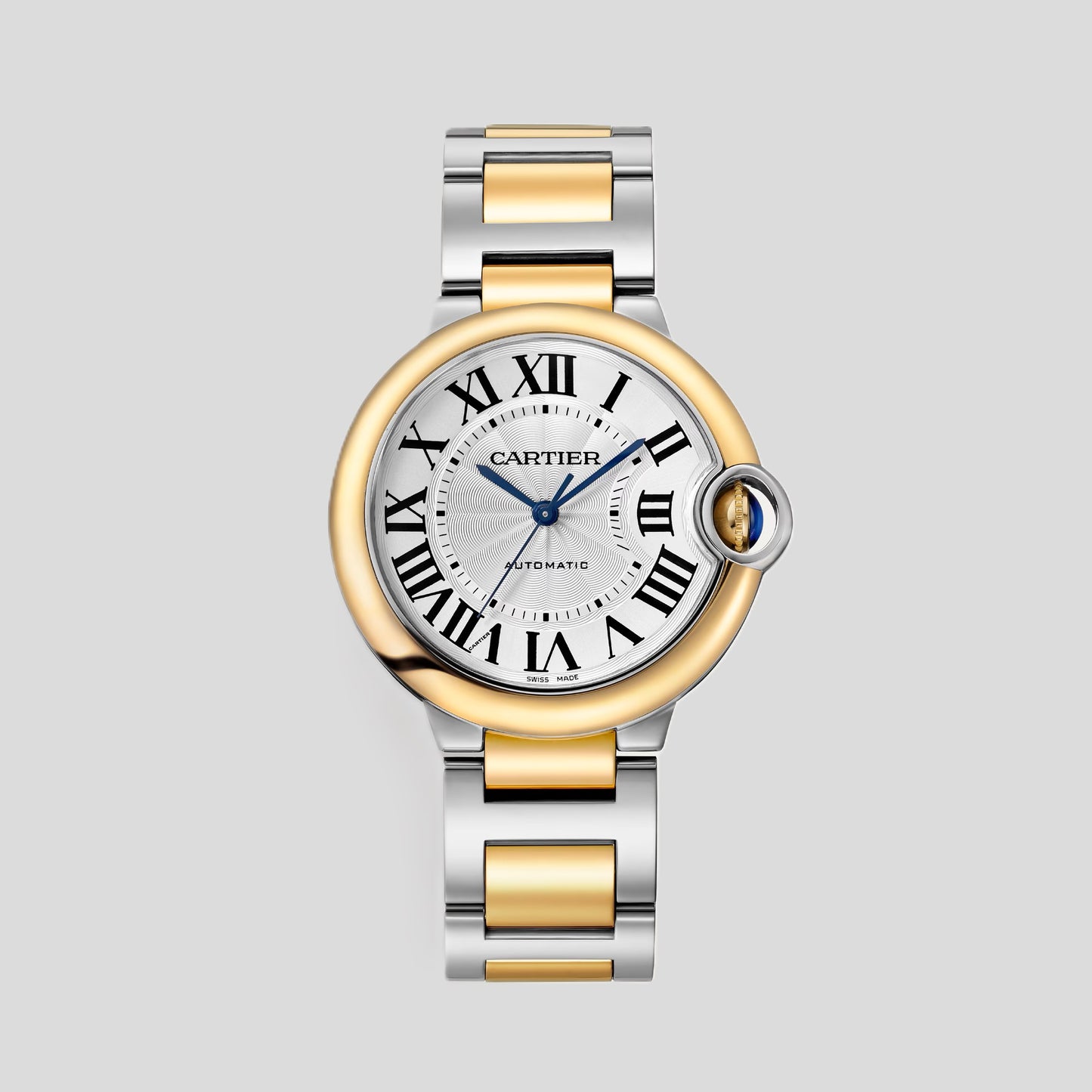 Cartier Ballon Bleu Stainless Steel 36 MM (Medium Model) - Stainless Steel & Yellow Gold Bracelet - Silvered Guilloché Dial - W2BB0038