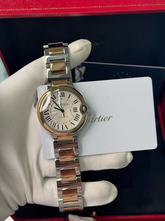 Cartier Ballon Bleu Stainless Steel And Rose Gold- 33 MM - Stainless Steel And Rose Gold Bracelet - White Diamond Dial - W3BB0023