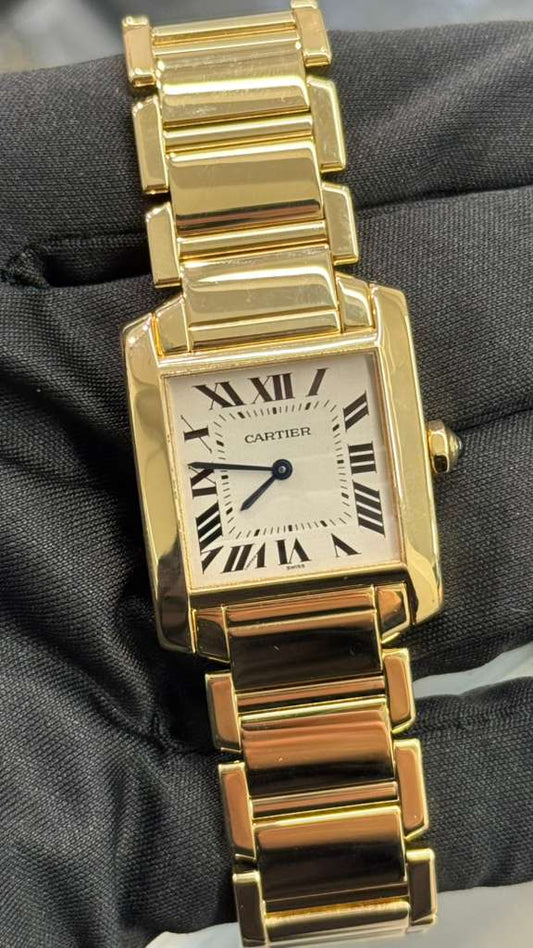 Cartier Tank Francaise Yellow Gold (Medium Model) 25 MM - Yellow Gold Bracelet - Silver Dial - W50003N2