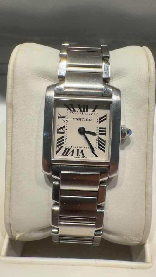 Cartier Tank Stainless Steel (Small Model) 25 MM - Stainless Steel Bracelet - Stainless Steel Bezel - White Dial - W51008Q3