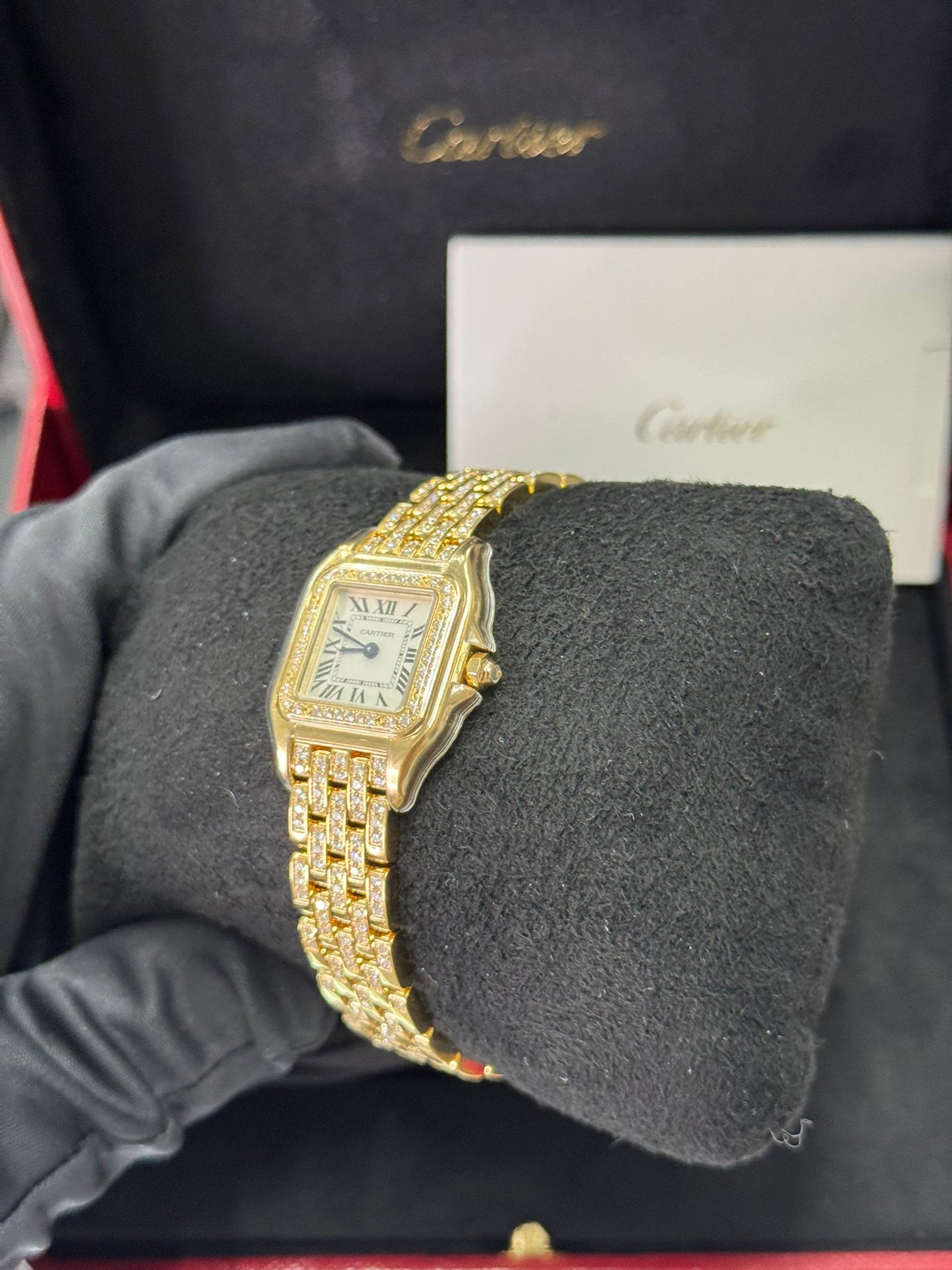 Cartier Panthére De Cartier Yellow Gold and Diamonds (Small Model) - 30.3 MM x 22 MM - Yellow Gold Diamond Bracelet - Yellow Gold Diamond Bezel - Silver Dial - WJPN0059