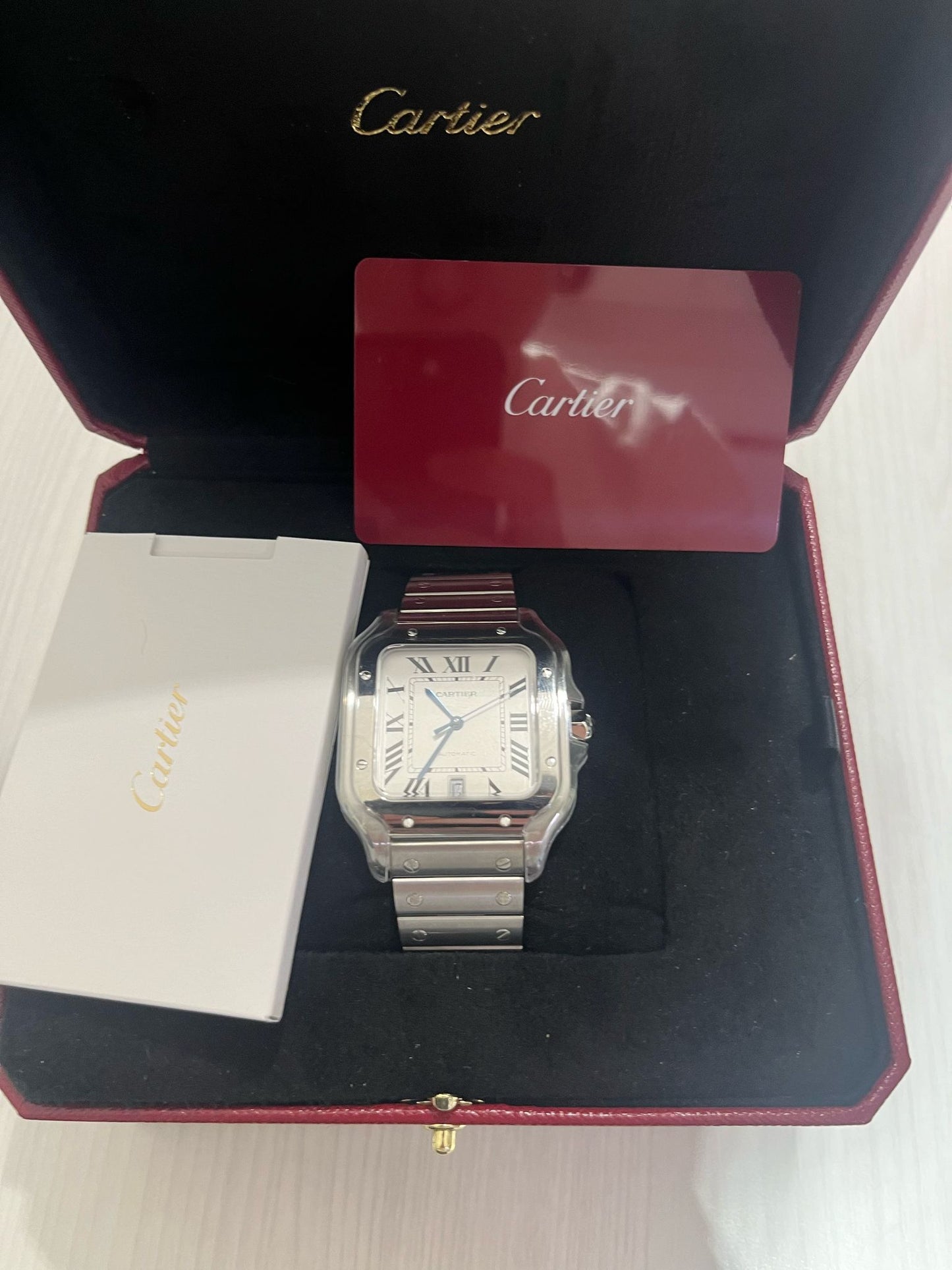 Cartier Santos de Cartier Stainless Steel 39.8 MM (Large Model) - Stainless Steel Bracelet - White Dial - WSSA0018