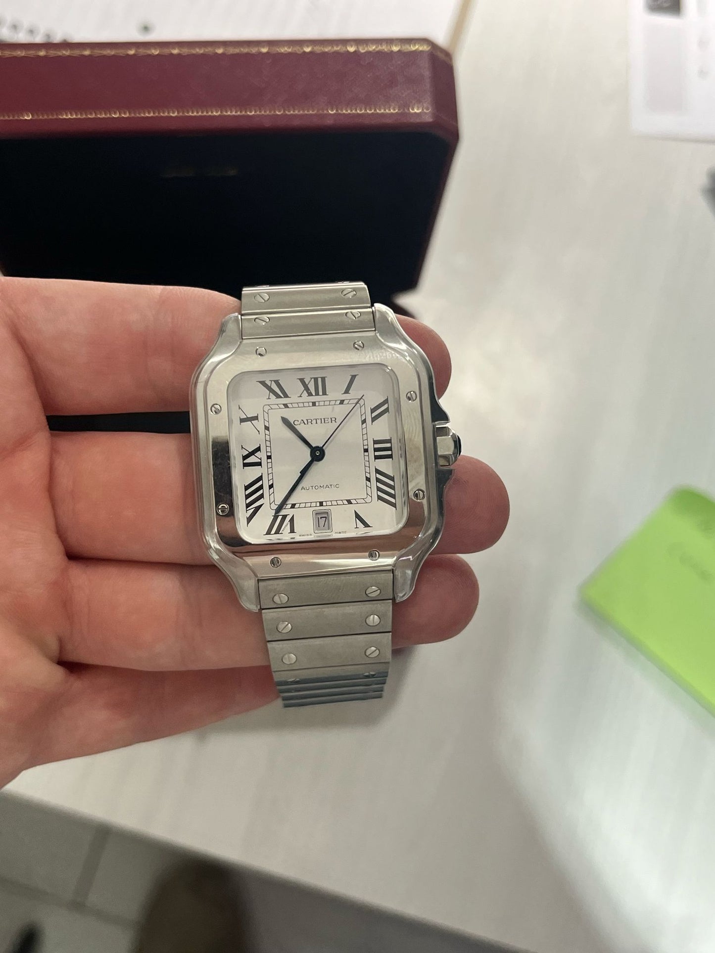 Cartier Santos de Cartier Stainless Steel 39.8 MM (Large Model) - Stainless Steel Bracelet - White Dial - WSSA0018