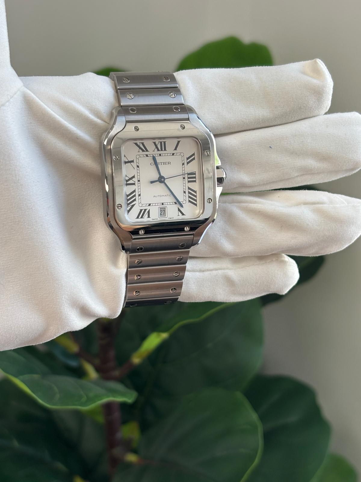 Cartier Santos de Cartier Stainless Steel 39.8 MM (Large Model) - Stainless Steel Bracelet - White Dial - WSSA0018
