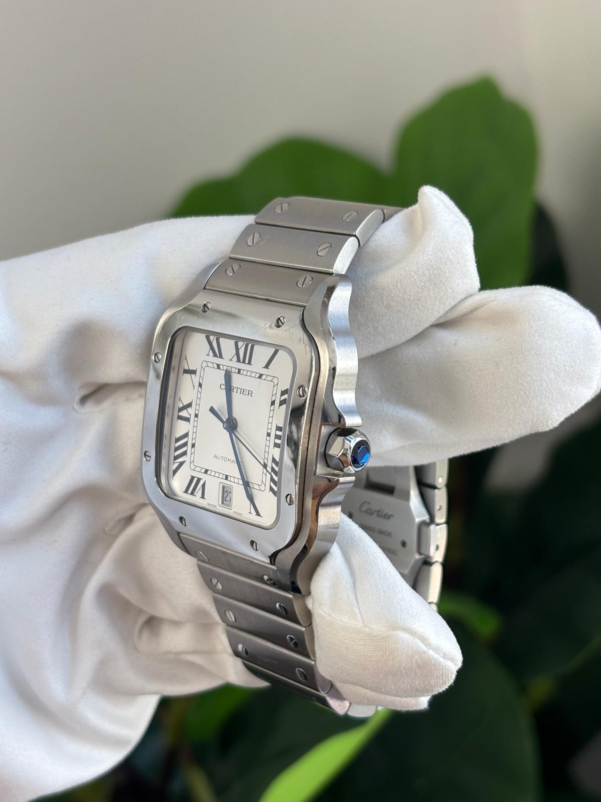 Cartier Santos de Cartier Stainless Steel 39.8 MM (Large Model) - Stainless Steel Bracelet - White Dial - WSSA0018