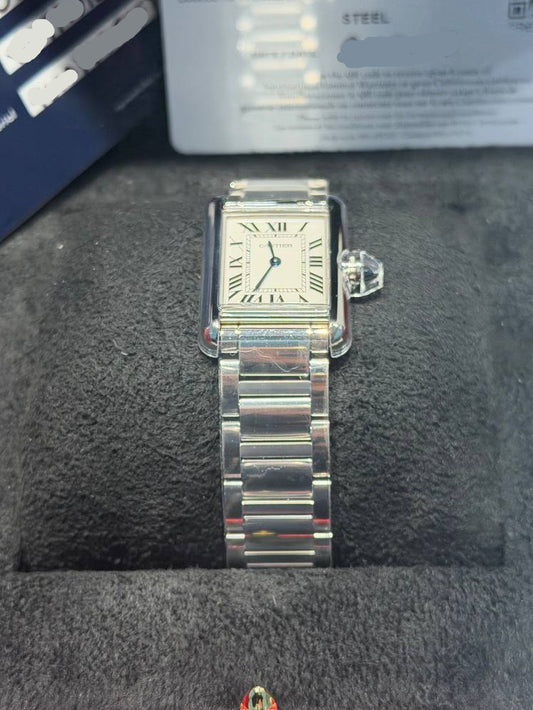 Cartier Tank Stainless Steel (Medium Model) 29 MM - Stainless Steel Bracelet - Stainless Steel Bezel - Silver Dial - WSTA0051