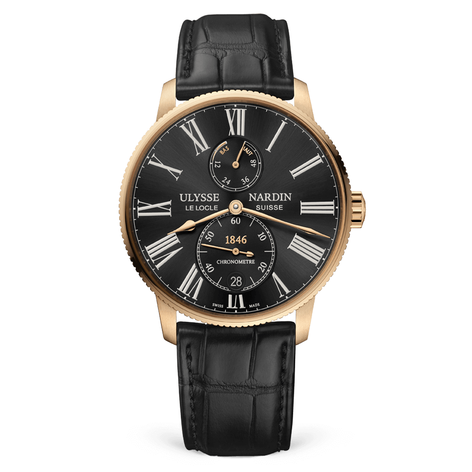 Ulysse Nardin Marine Rose Gold 42 MM - Black Leather Strap - Black Dial - 1182-310/42