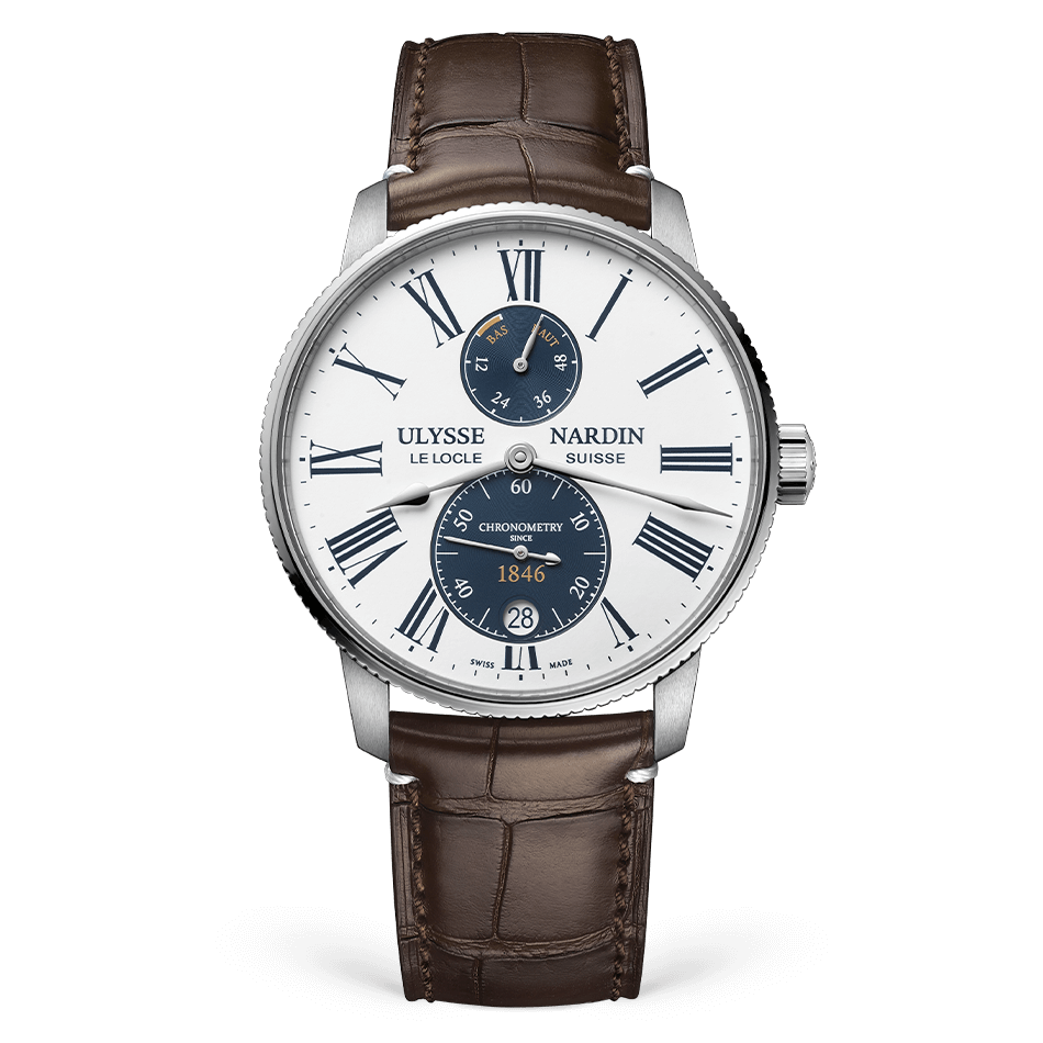Ulysse Nardin Marine Stainless Steel 42 MM - Brown Leather Strap - White Dial - 1183-310LE-0A-175/1A