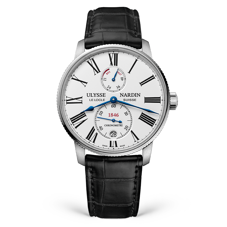 Ulysse Nardin Marine Stainless Steel 42 MM - Black Leather Strap - White Dial - 1183-310/40